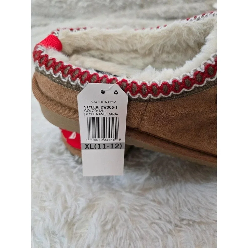 NWT Nautica Men's Darja Suede Scuff Clog Slippers XL 11-12 Tan Fur LineMoccasin
